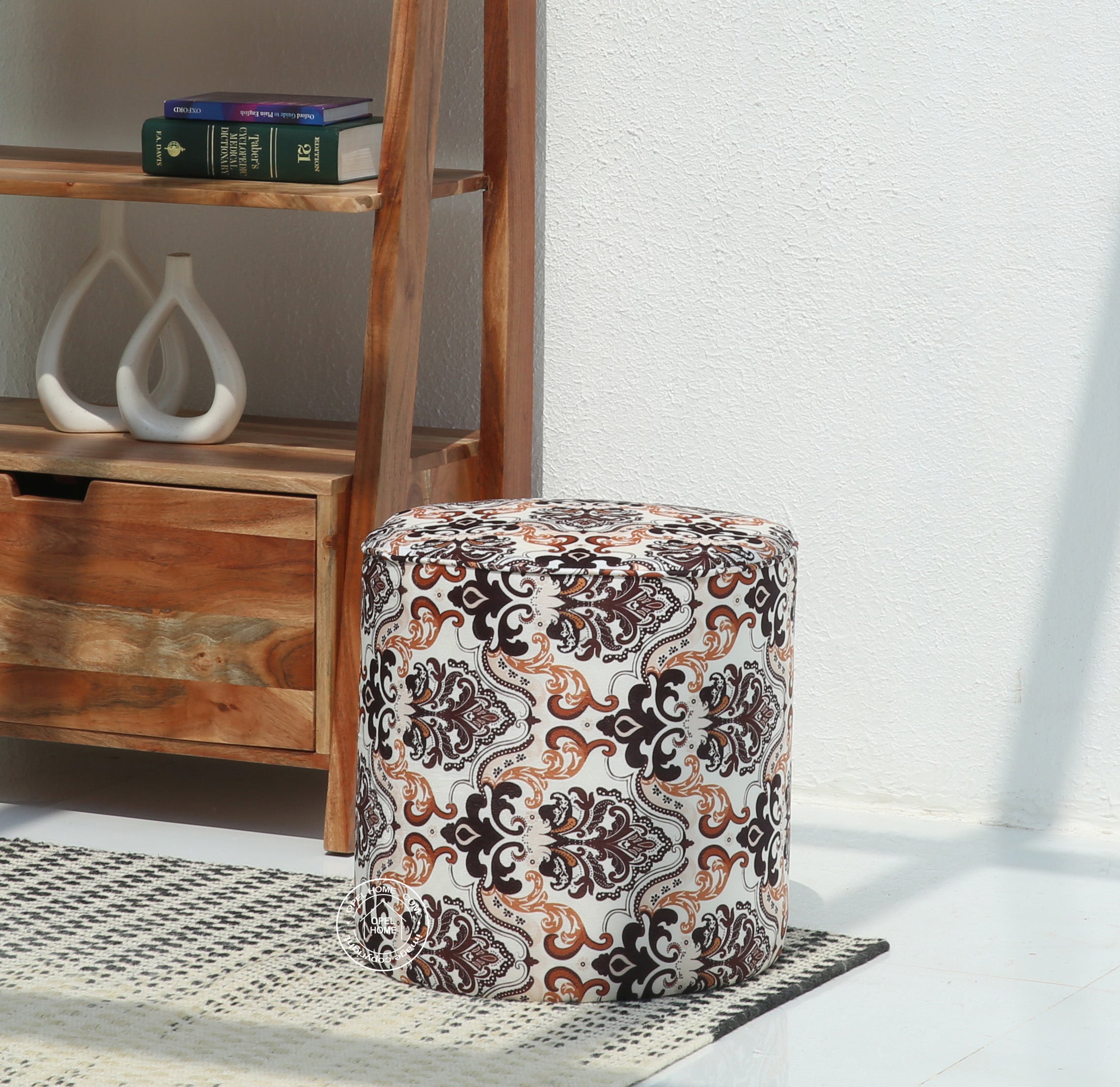 Orin Round Pouf with Printed Fabric – 40 cm | Opelhome UAE