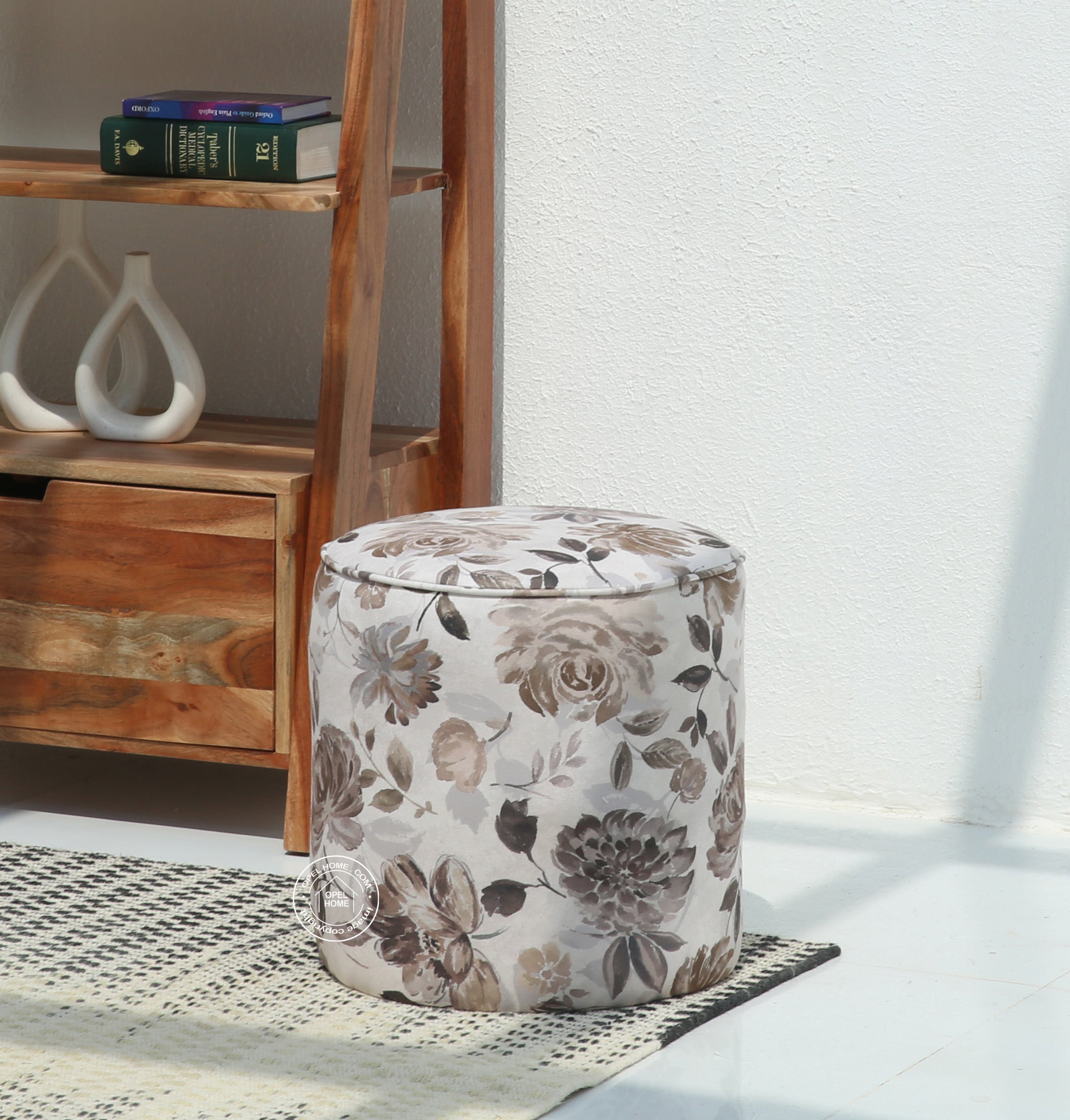 Orin Round Pouf with Printed Fabric – 40 cm | Opelhome UAE