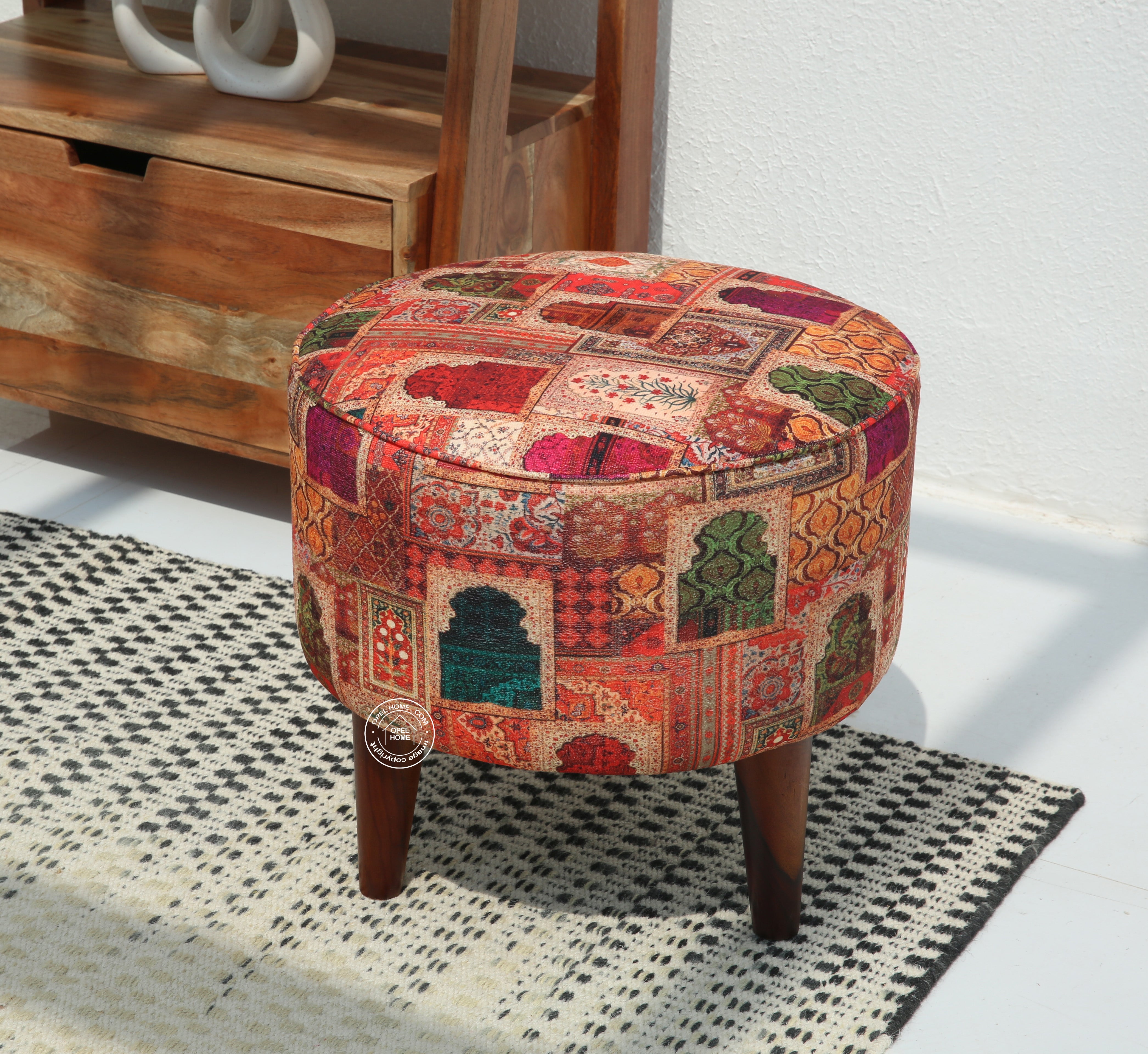 Velora Stool (Walnut , printed fabric)