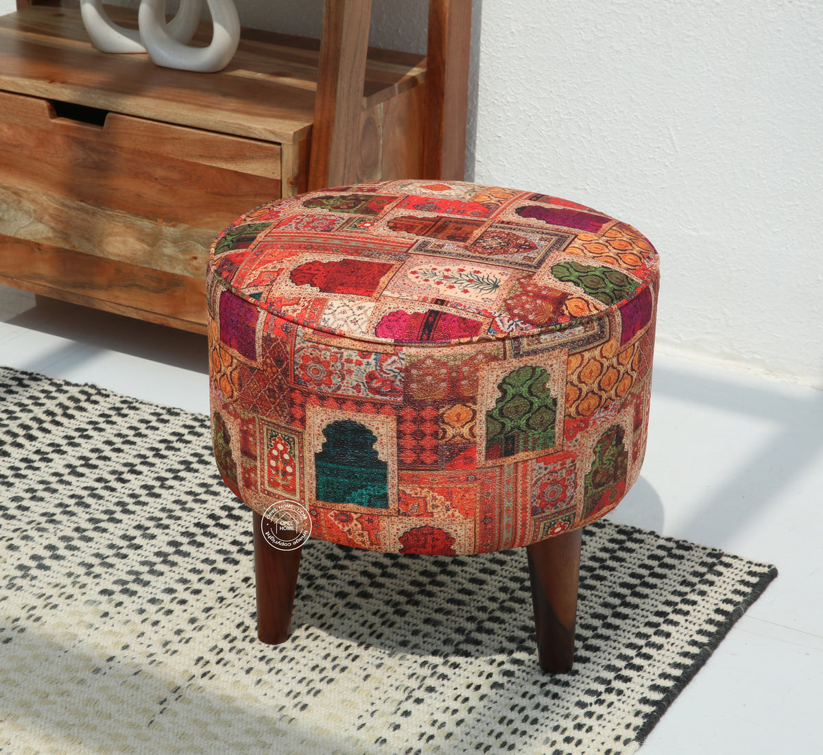 Velora Stool (Walnut , printed fabric)