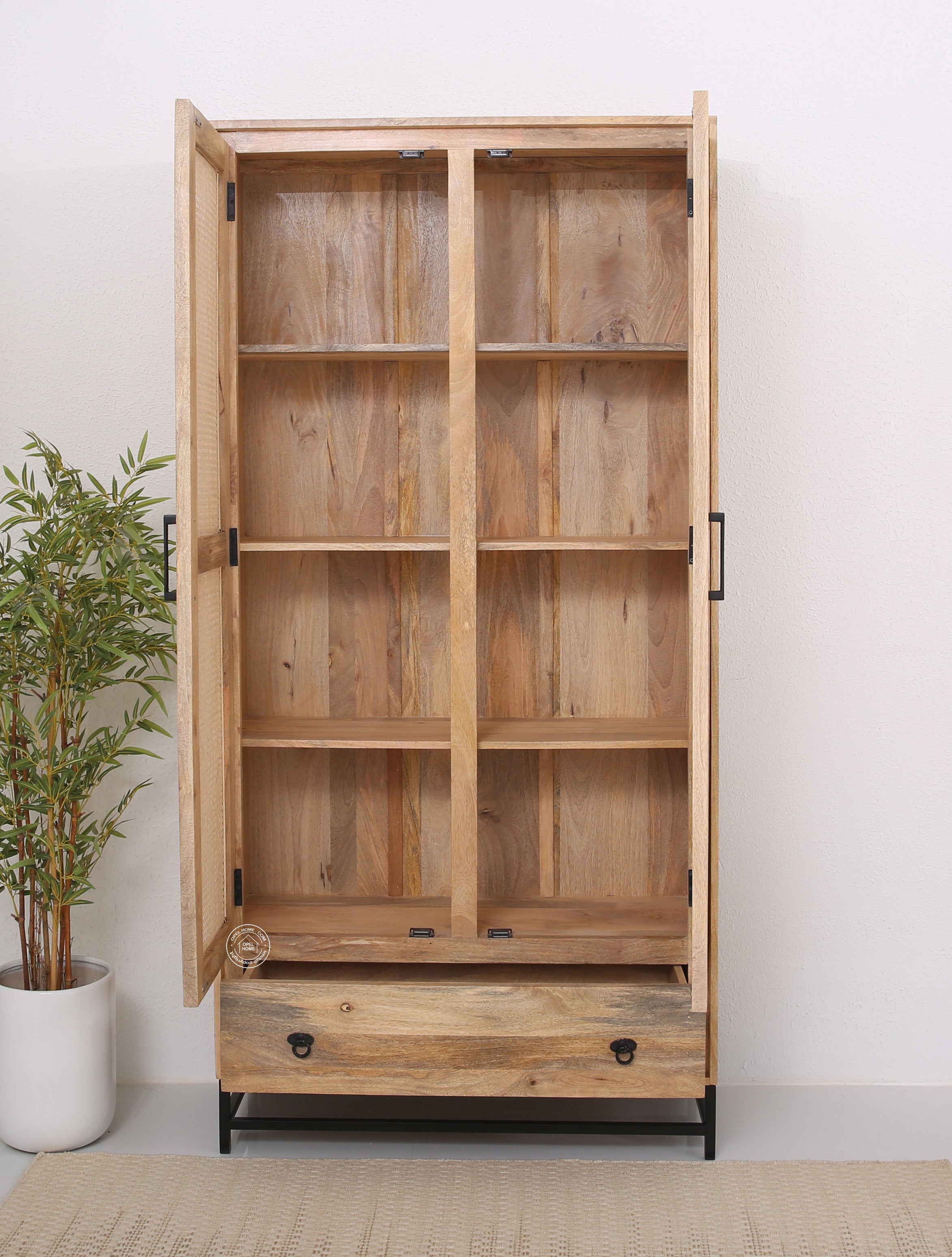 Curly Rattan Doors Closet with One Drawer