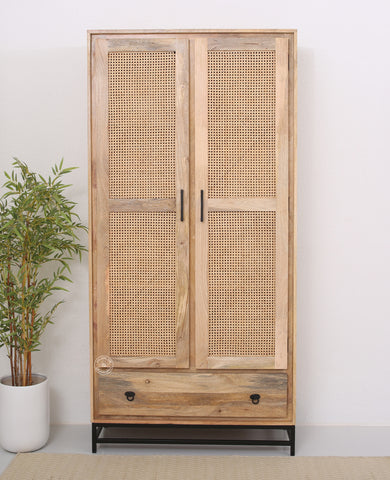 Curly Rattan Doors Closet with One Drawer