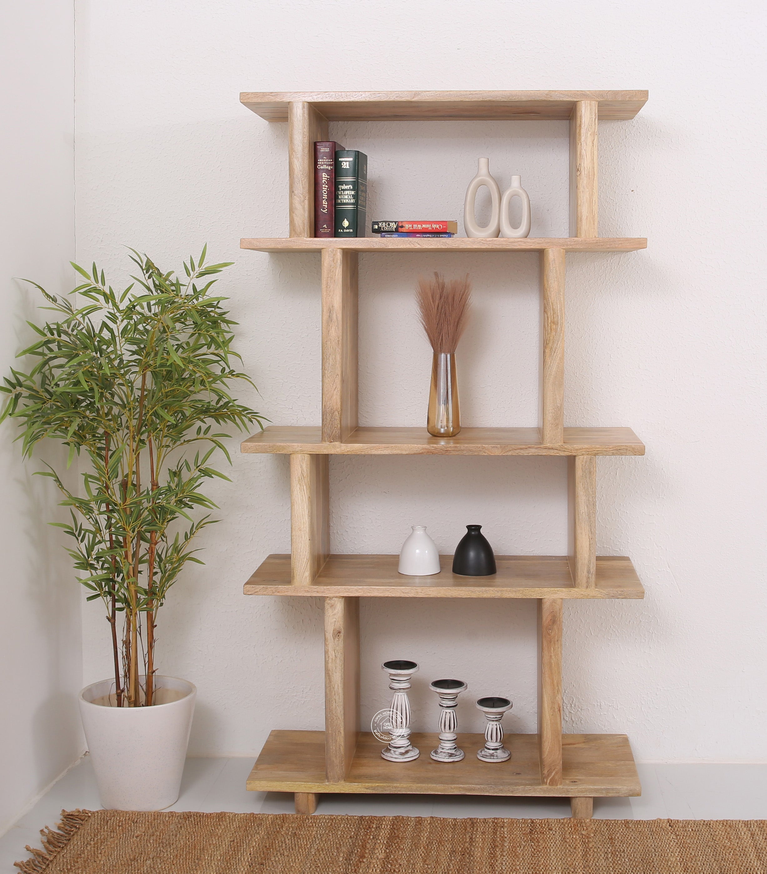 Holz Wood Bookcase/Shelves – Solid Mango Wood, 180 cm | Opelhome UAE