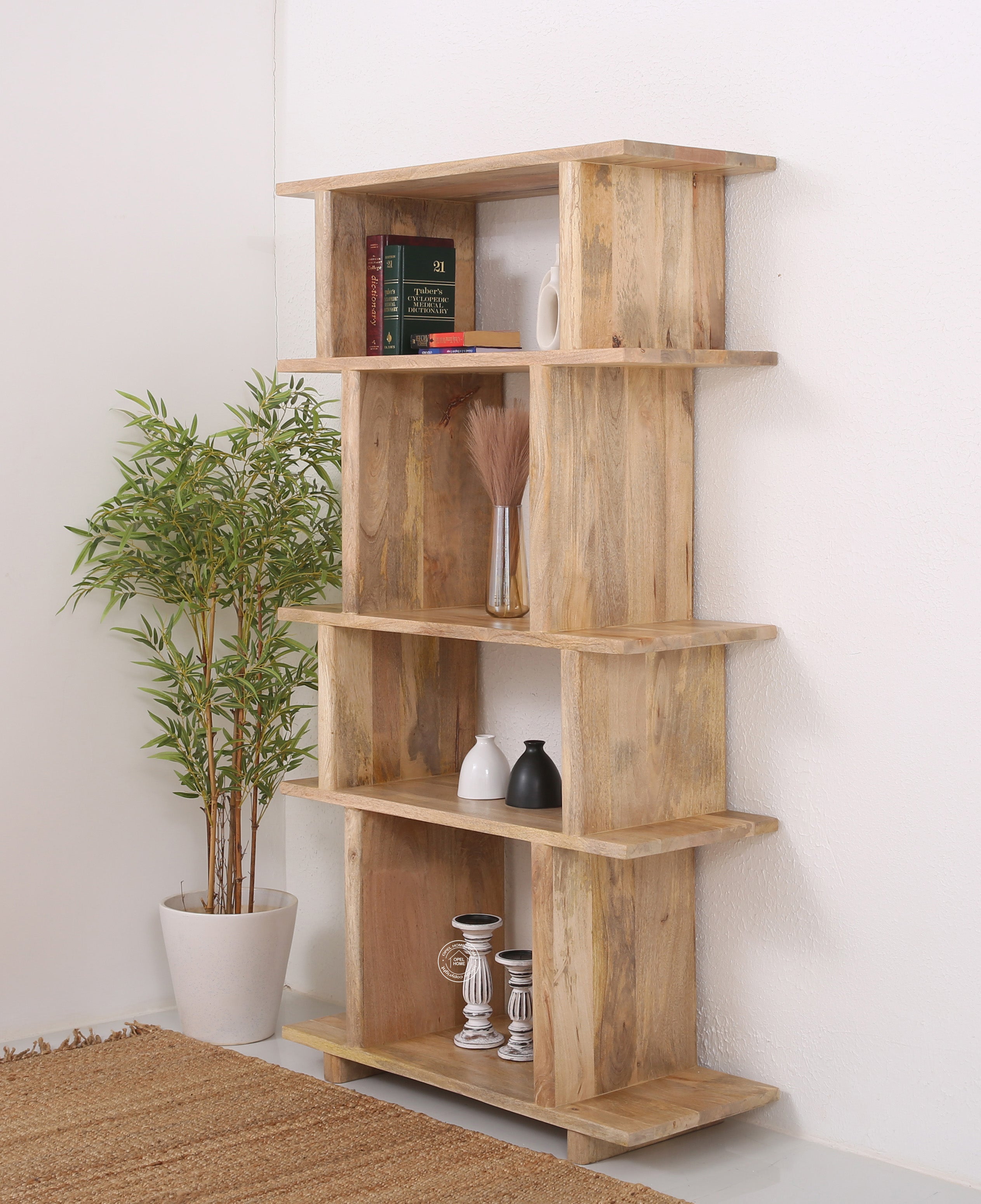 Holz Wood Bookcase/Shelves – Solid Mango Wood, 180 cm | Opelhome UAE