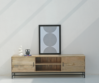 Congo Wooden 2 Doors Media Unit – Solid Mango Wood TV Unit – Opel Home UAE