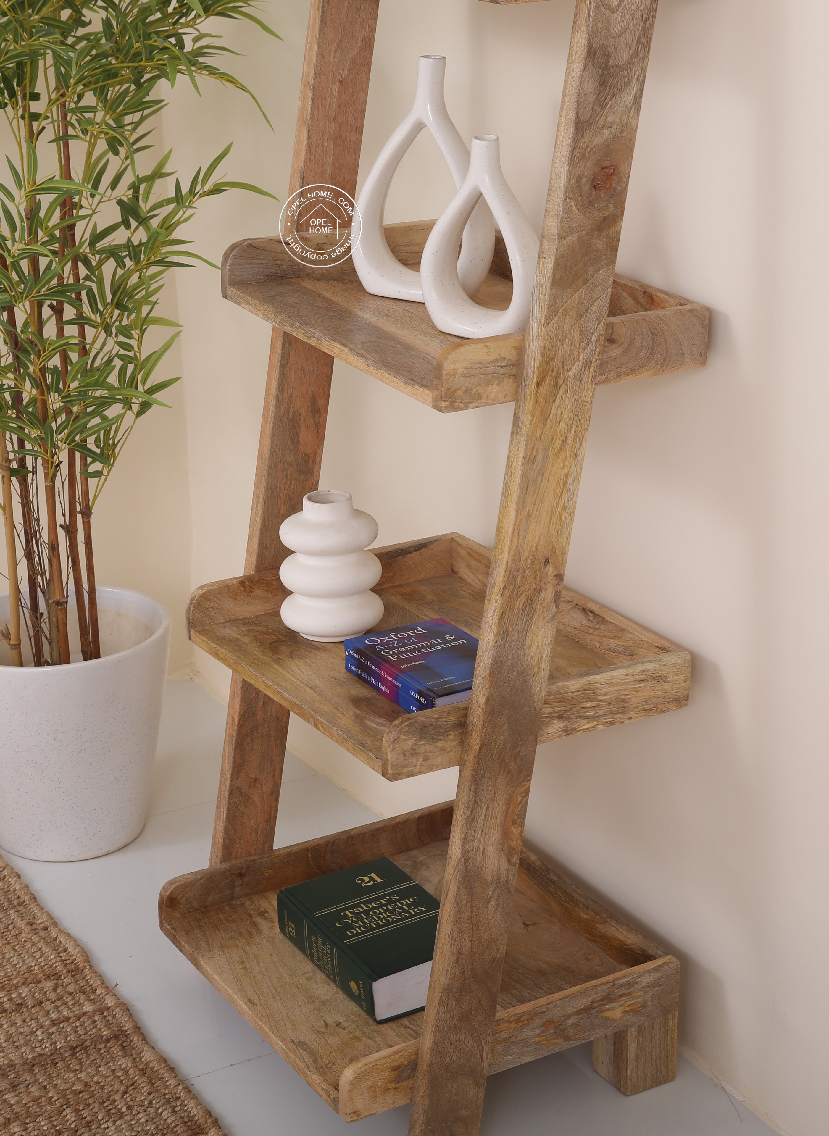 Alvine Wood Ladder Shelves – Solid Wood, 180 cm | Opelhome UAE