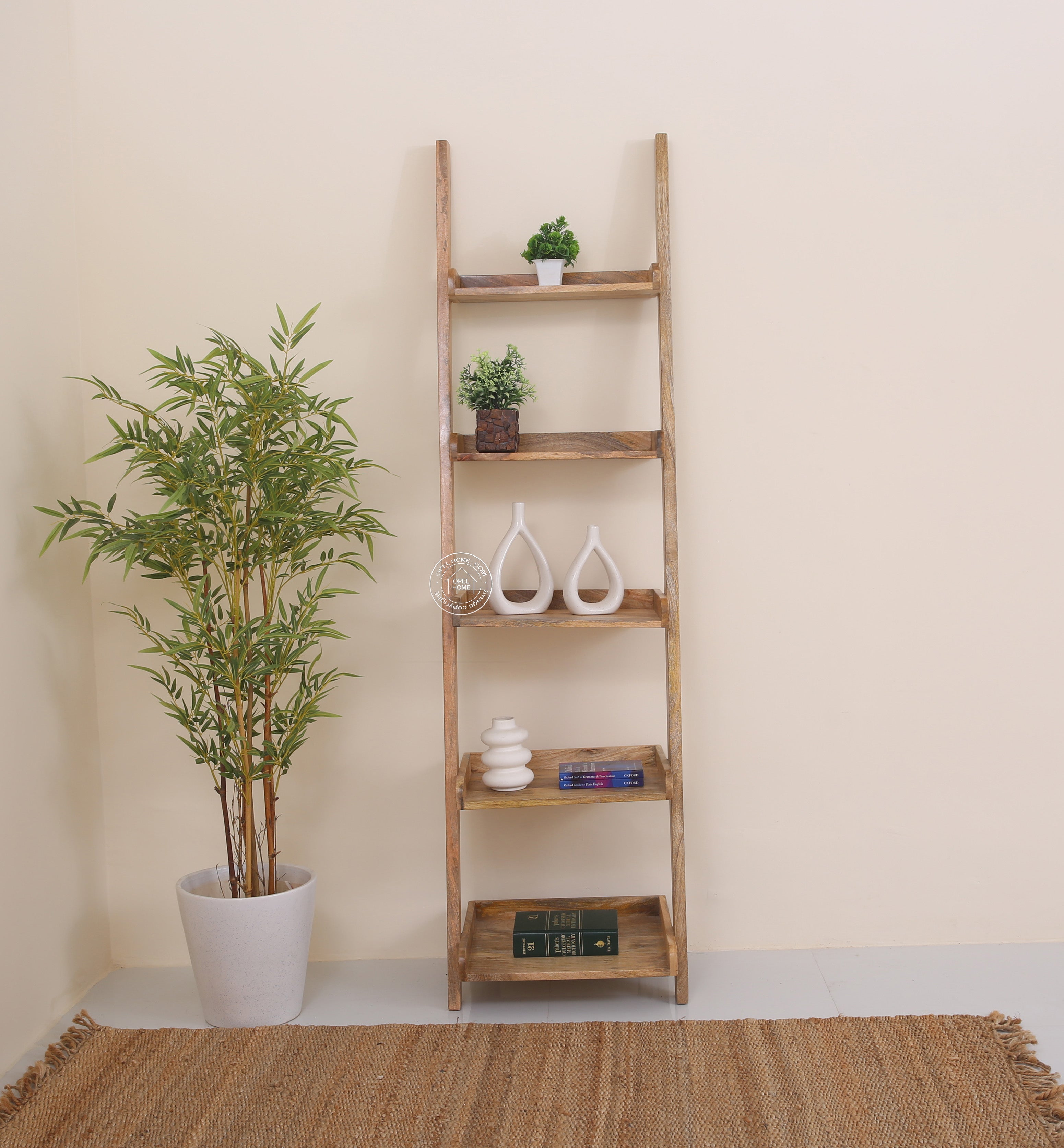 Alvine Wood Ladder Shelves – Solid Wood, 180 cm | Opelhome UAE