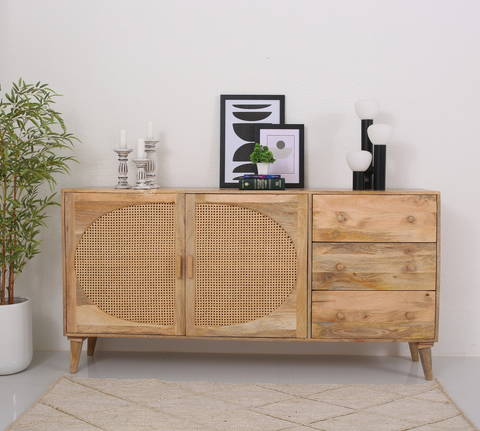 Palm  Rattan  wooden 2 door 3 drawer Sideboard