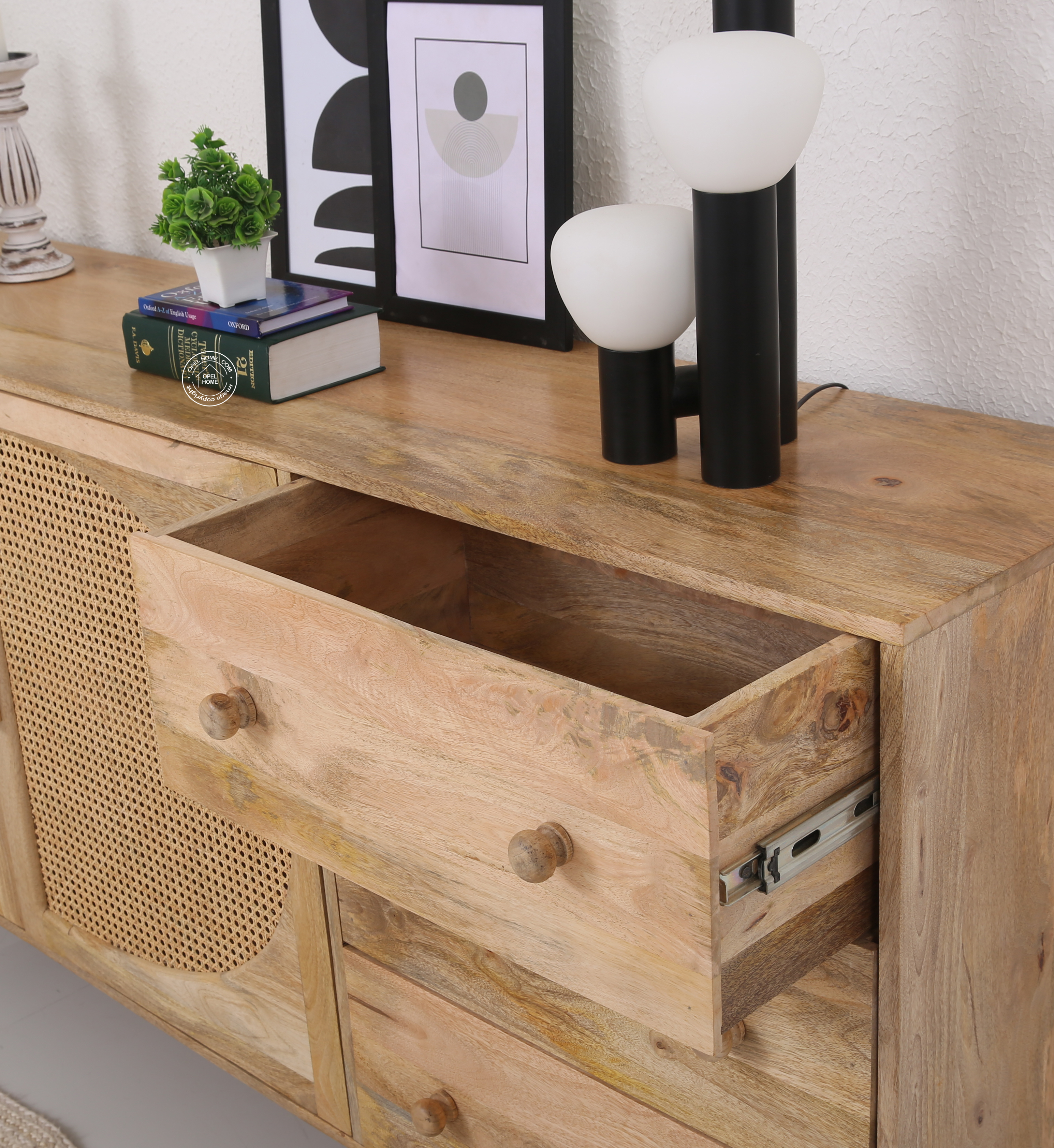 Palm  Rattan  wooden 2 door 3 drawer Sideboard