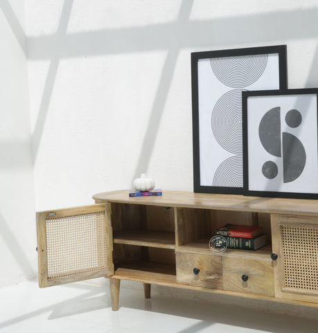 Apollo Rattan wooden 2 door 2 Drawers Media Unit (Natural finish)