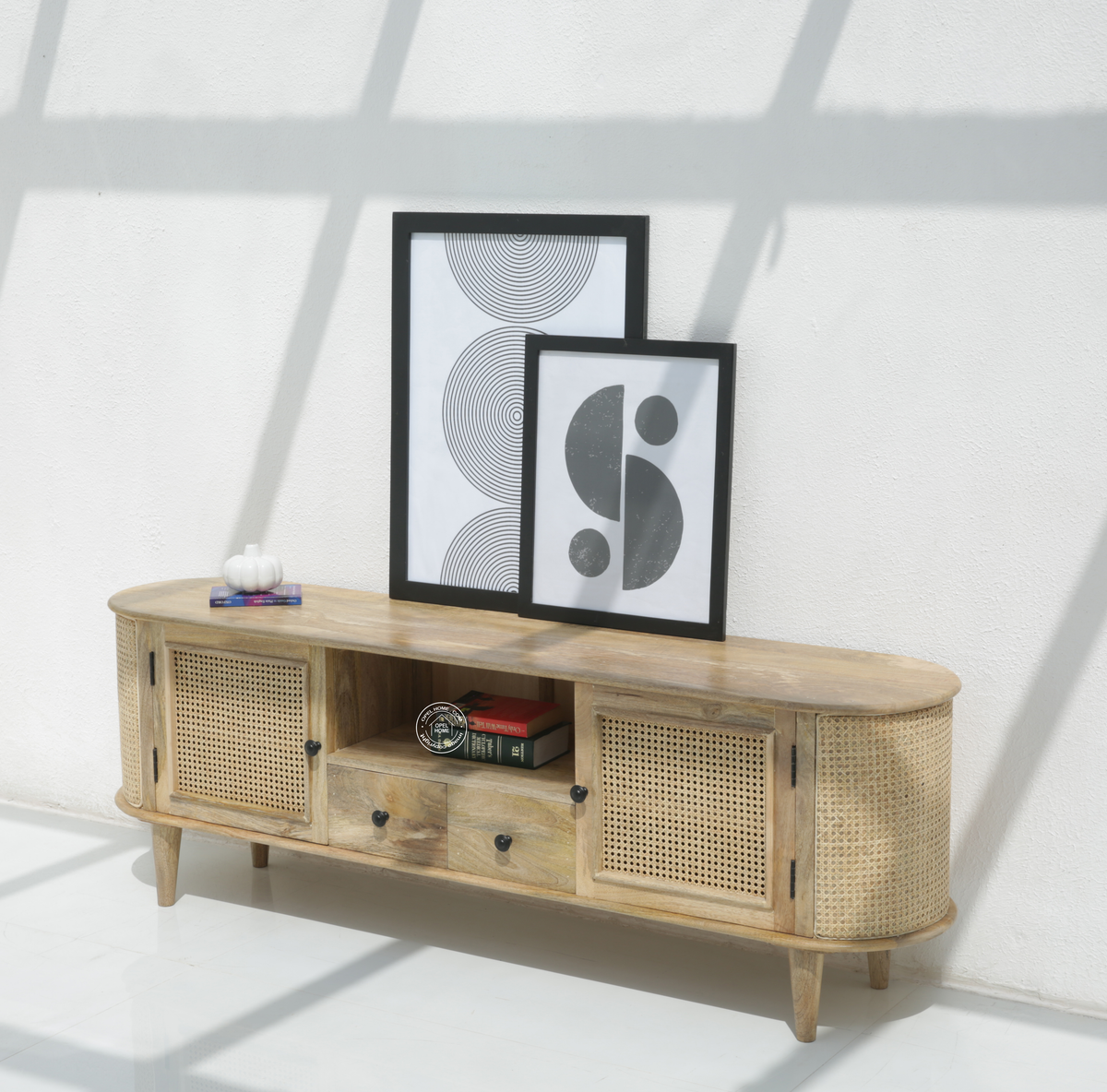 Apollo Rattan wooden 2 door 2 Drawers Media Unit (Natural finish)