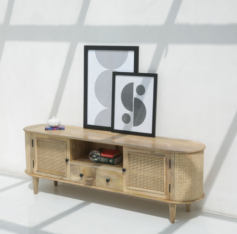Apollo Rattan wooden 2 door 2 Drawers Media Unit (Natural finish)