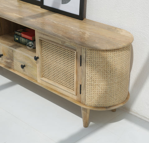 Apollo Rattan wooden 2 door 2 Drawers Media Unit (Natural finish)