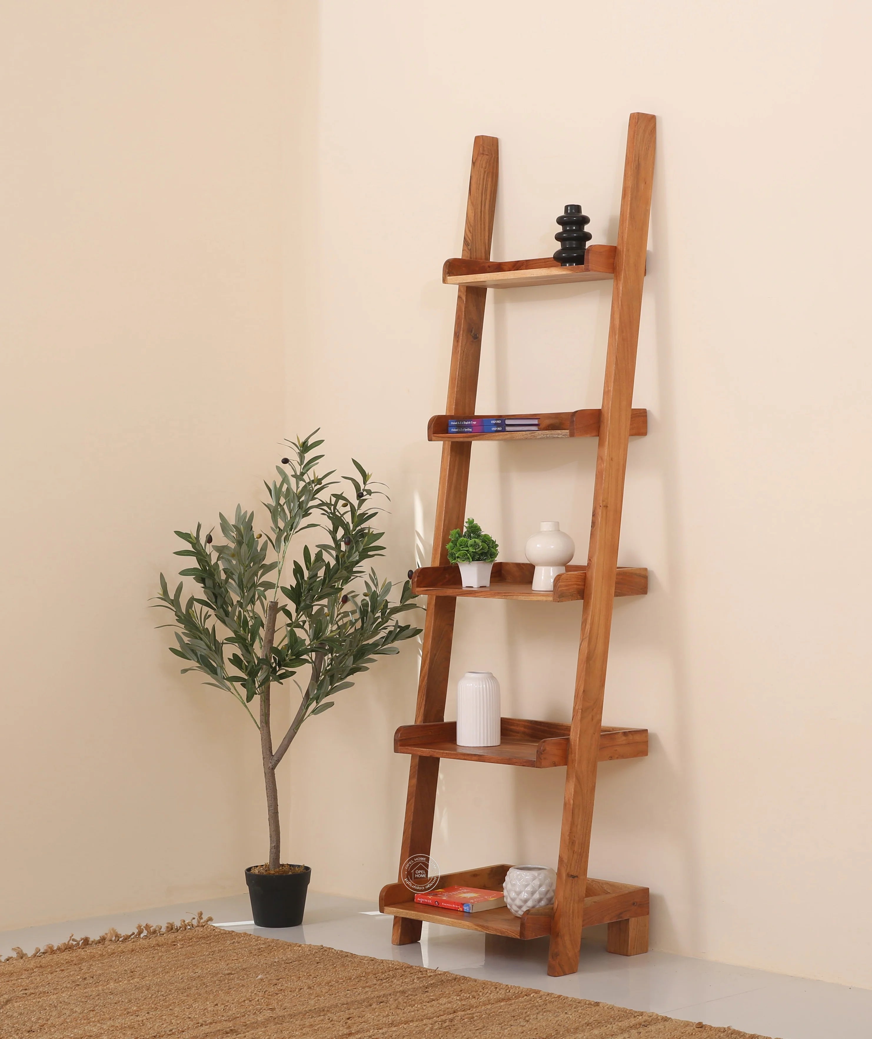 Alvine Wood Ladder Shelves – Solid Wood, 180 cm | Opelhome UAE