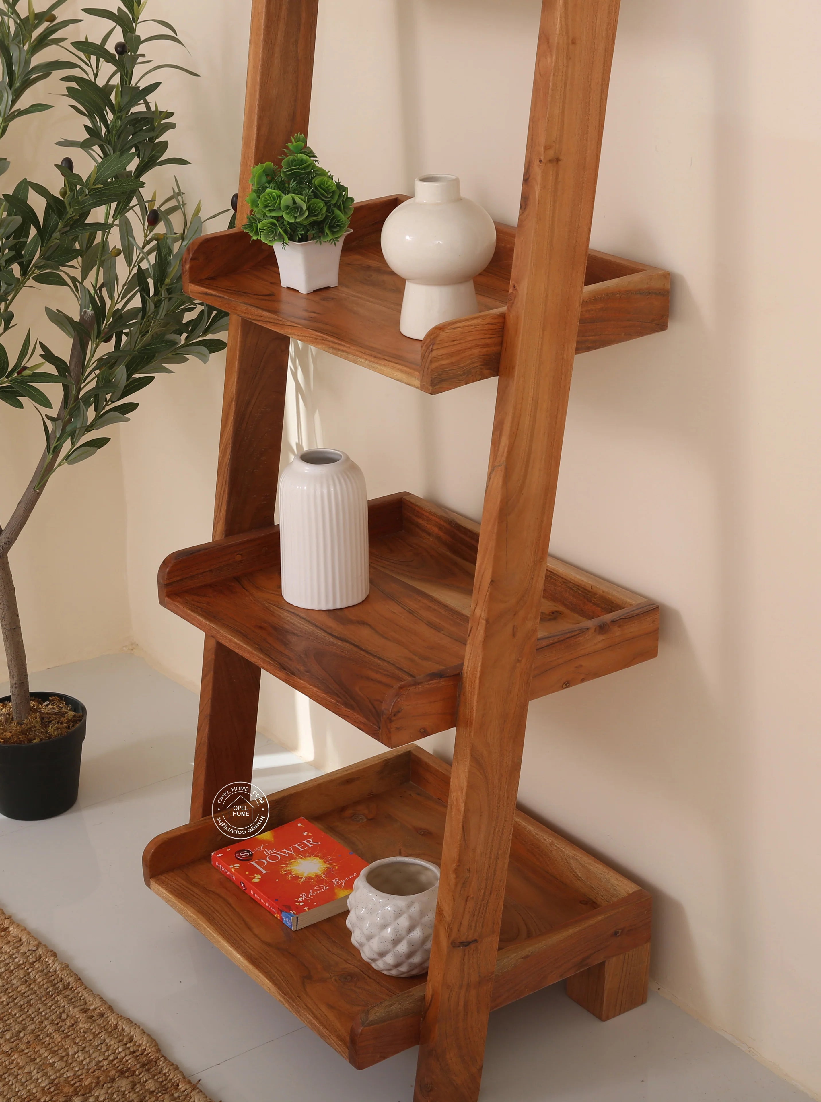 Alvine Wood Ladder Shelves – Solid Wood, 180 cm | Opelhome UAE
