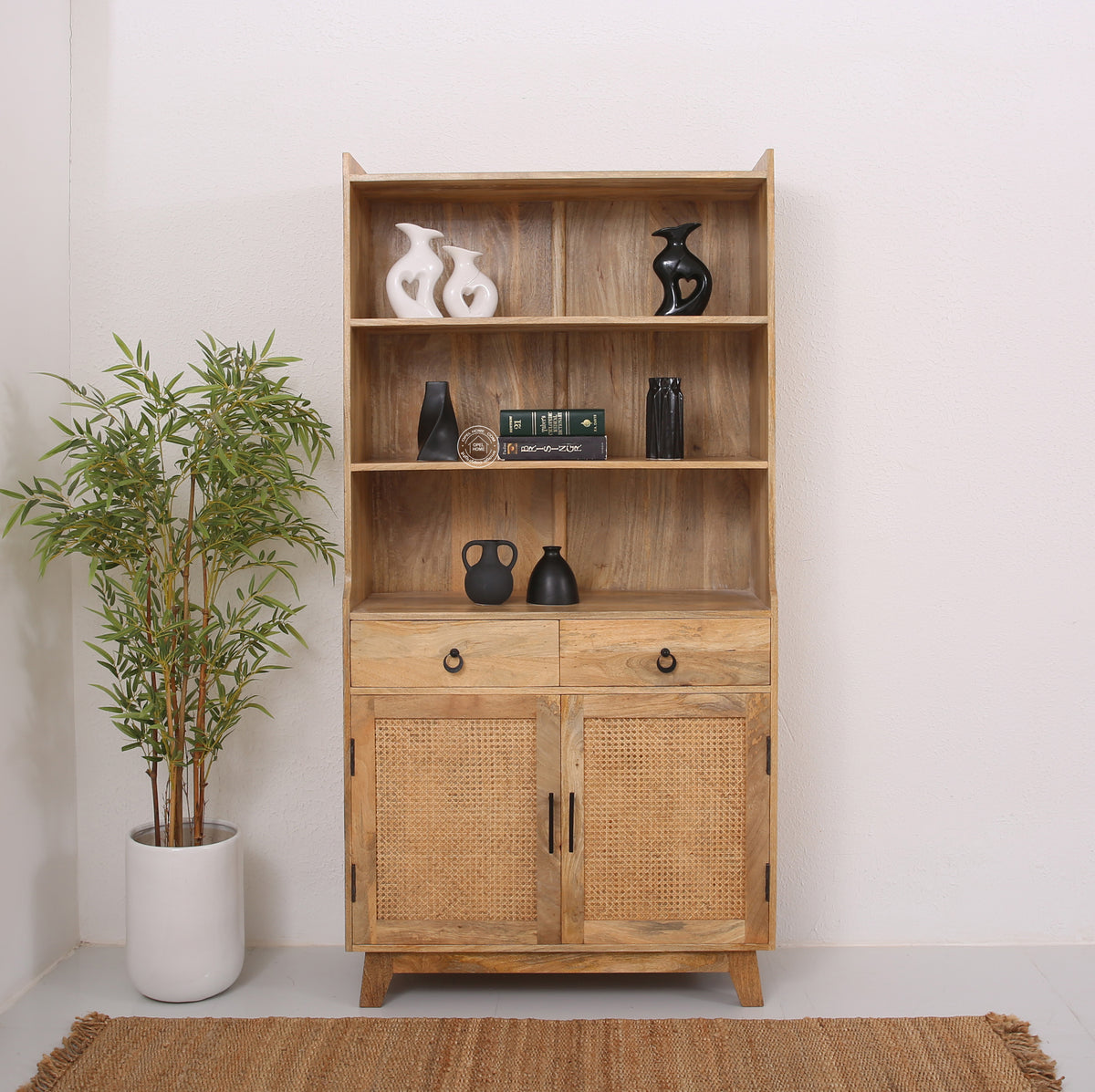 Abston Rattan Display Cabinet – Solid Wood, 180 cm | Opelhome UAE