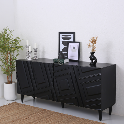 Elegant Black 4 Doors Sideboard