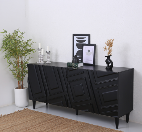 Elegant Black 4 Doors Sideboard