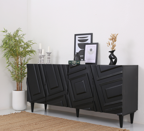 Elegant Black 4 Doors Sideboard