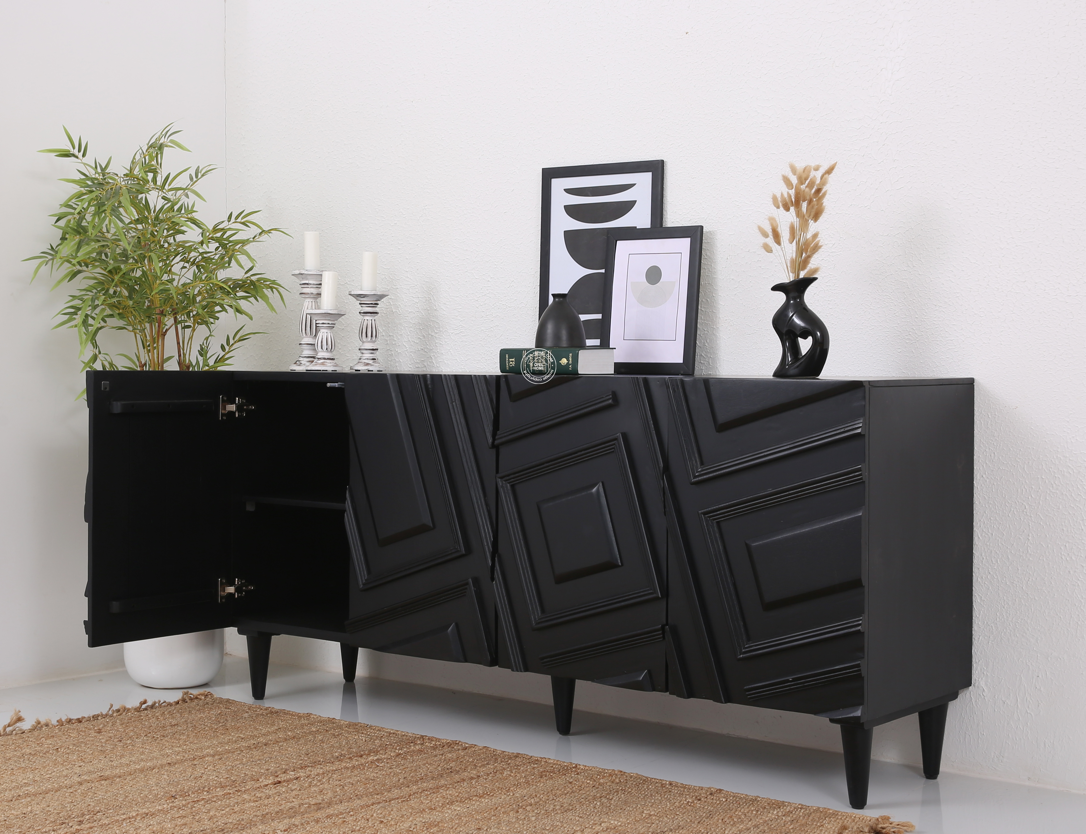 Elegant Black 4 Doors Sideboard