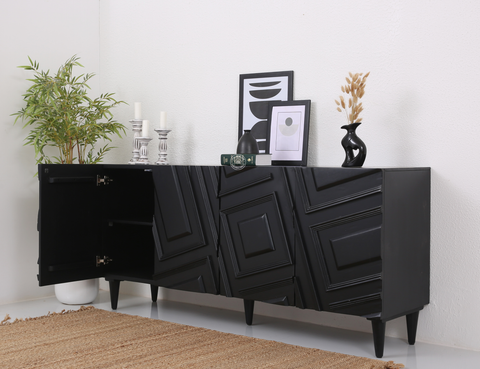 Elegant Black 4 Doors Sideboard