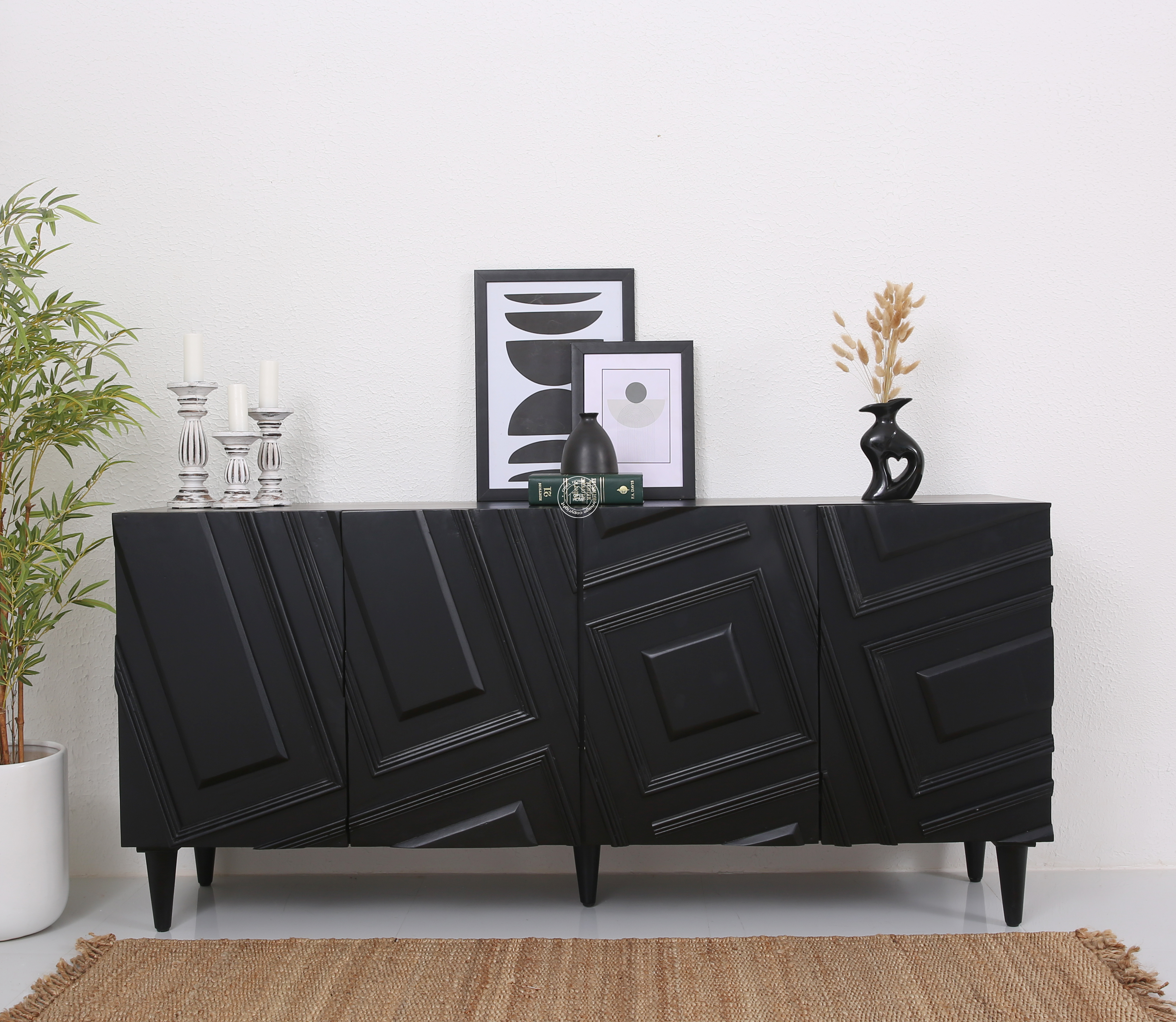 Elegant Black 4 Doors Sideboard