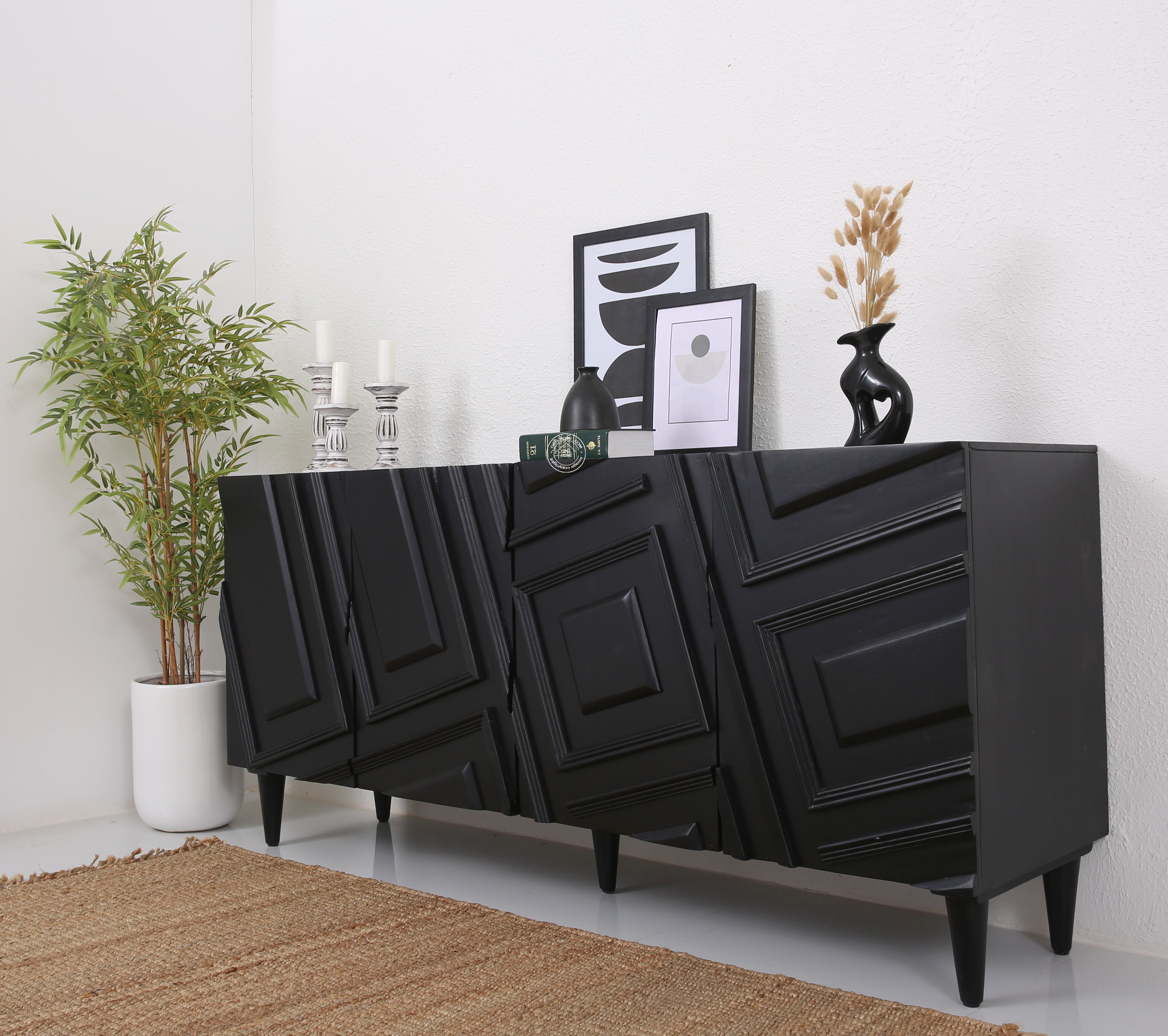 Elegant Black 4 Doors Sideboard