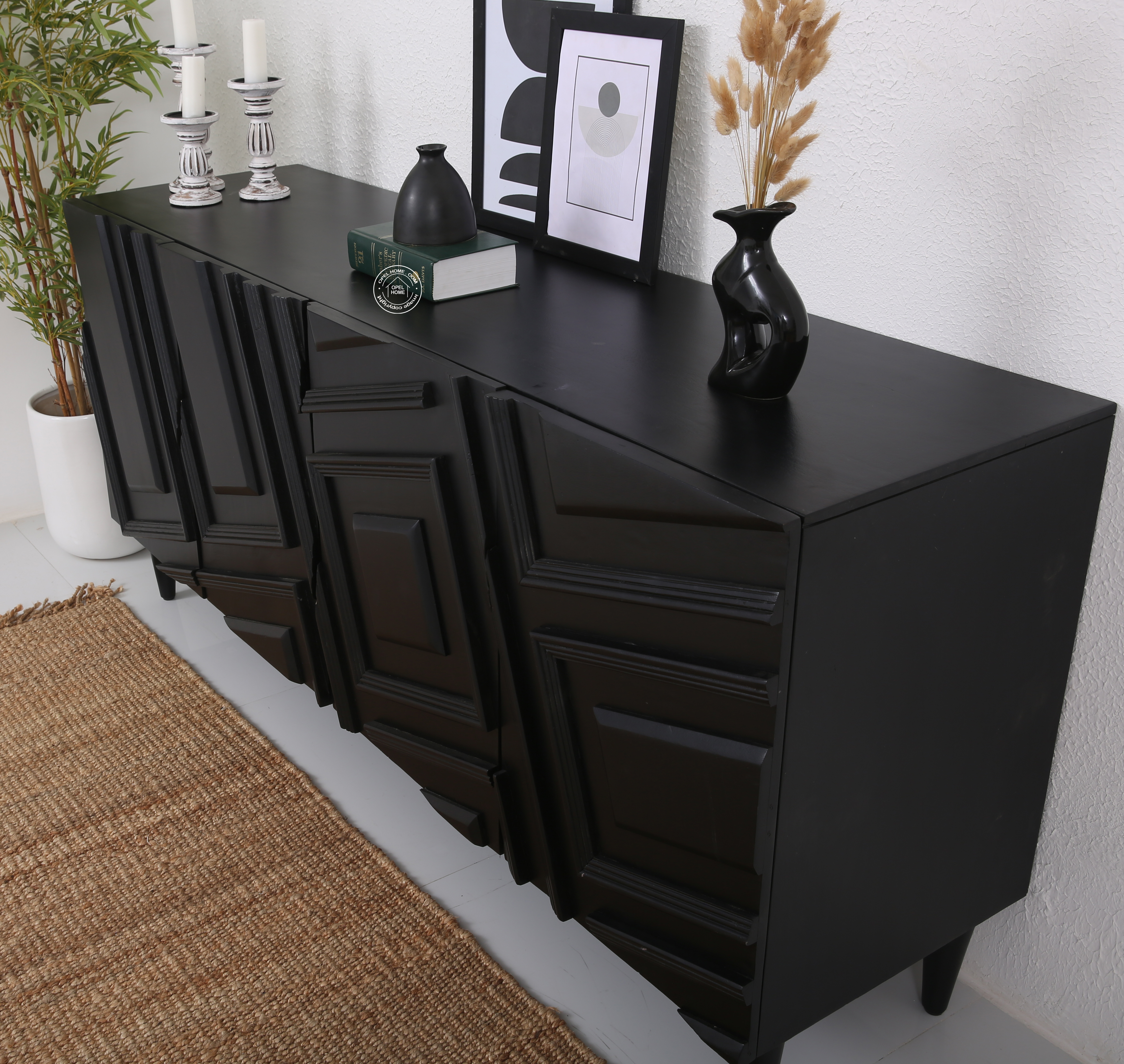 Elegant Black 4 Doors Sideboard
