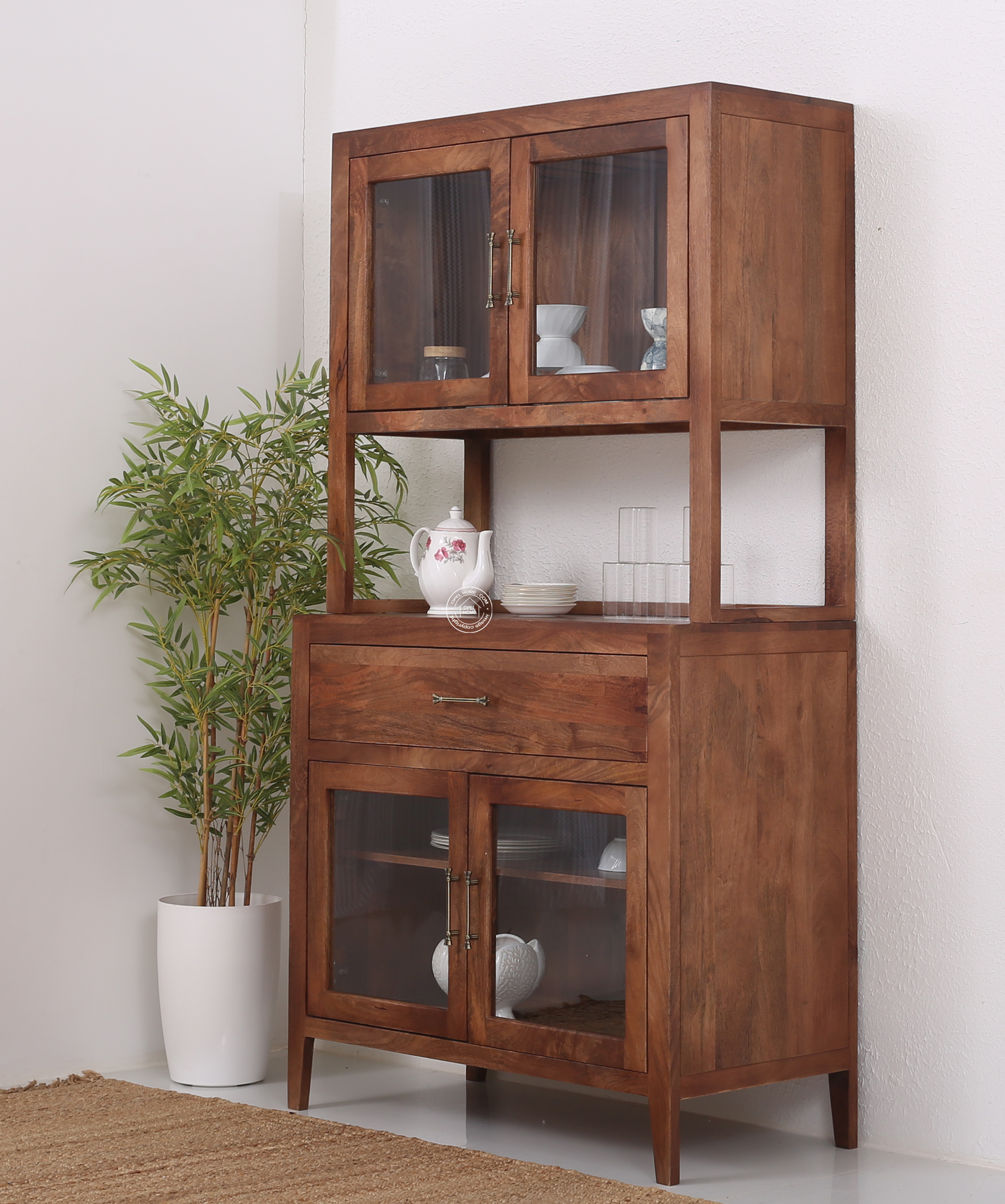 Minion glass wooden 4 door bar cabinet with drawer