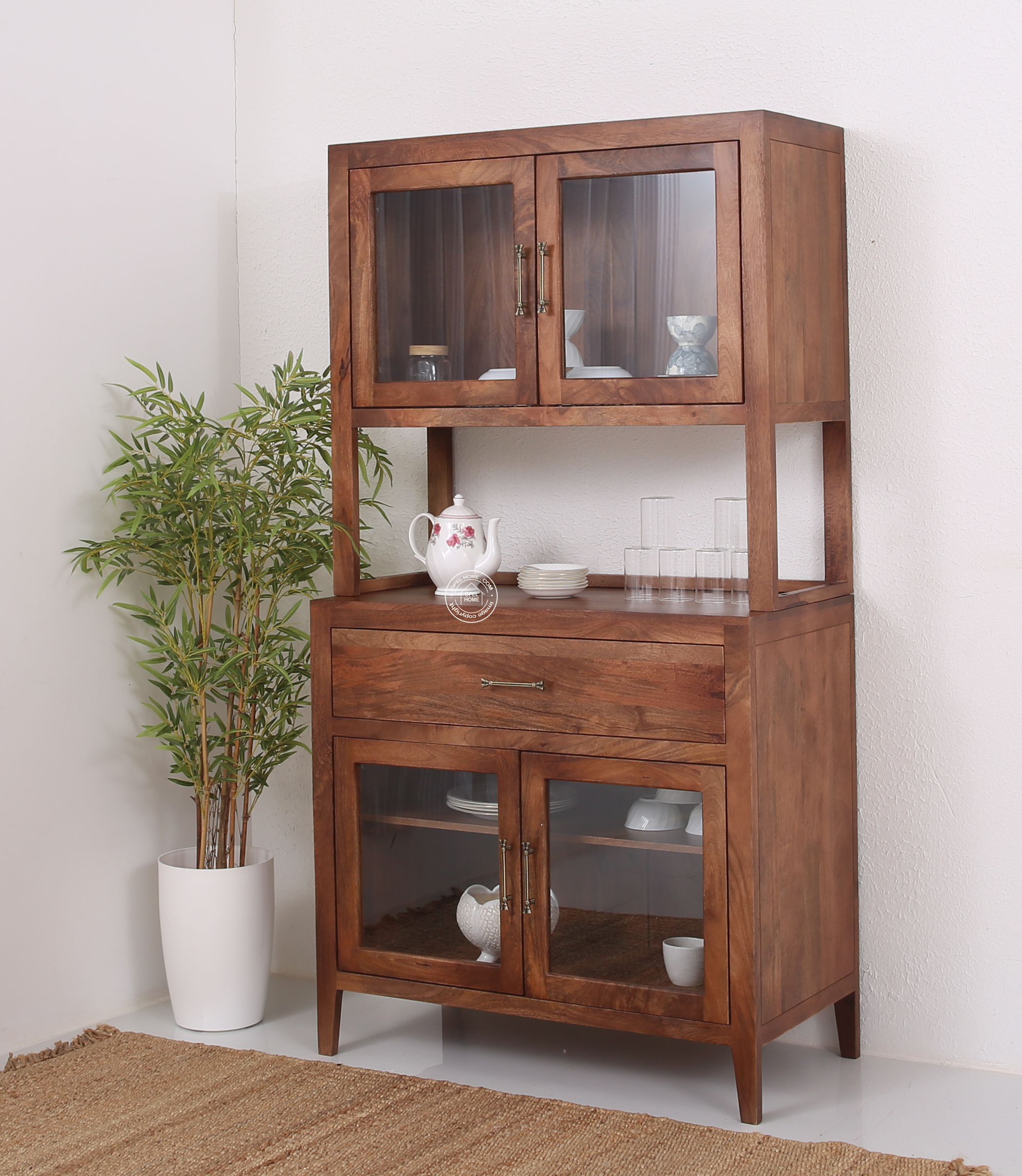Minion glass wooden 4 door bar cabinet with drawer