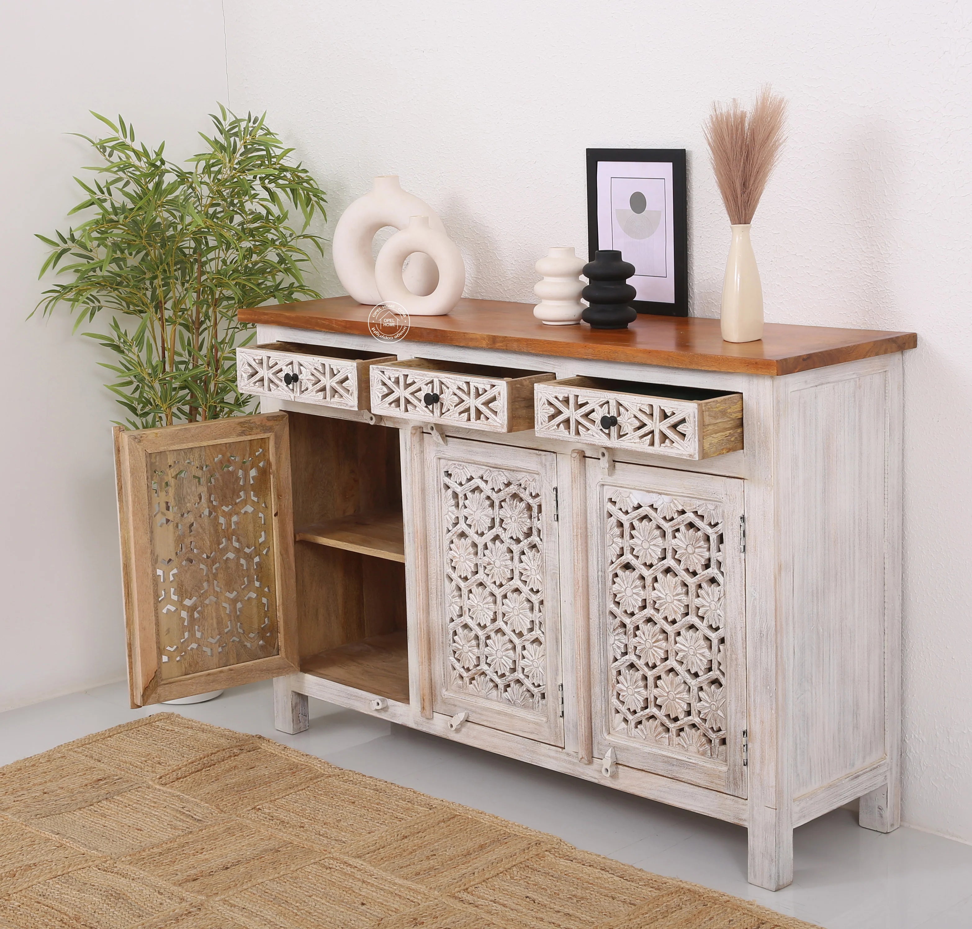 Ashara wooden 3 door 3 drawer Sideboard (Multiple Colors Options)