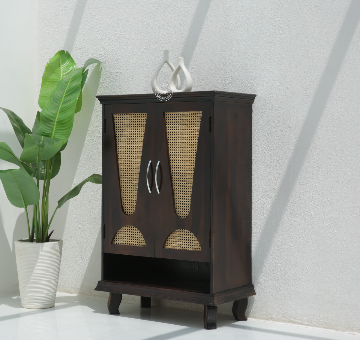 Roper Rattan shoe Rack (Walnut finish)