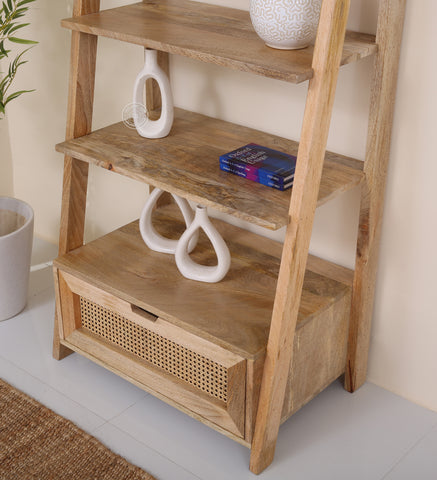 Foam Wooden Bookcase with Rattan Drawer – Solid Mango Wood, 200 cm | Opelhome UAE