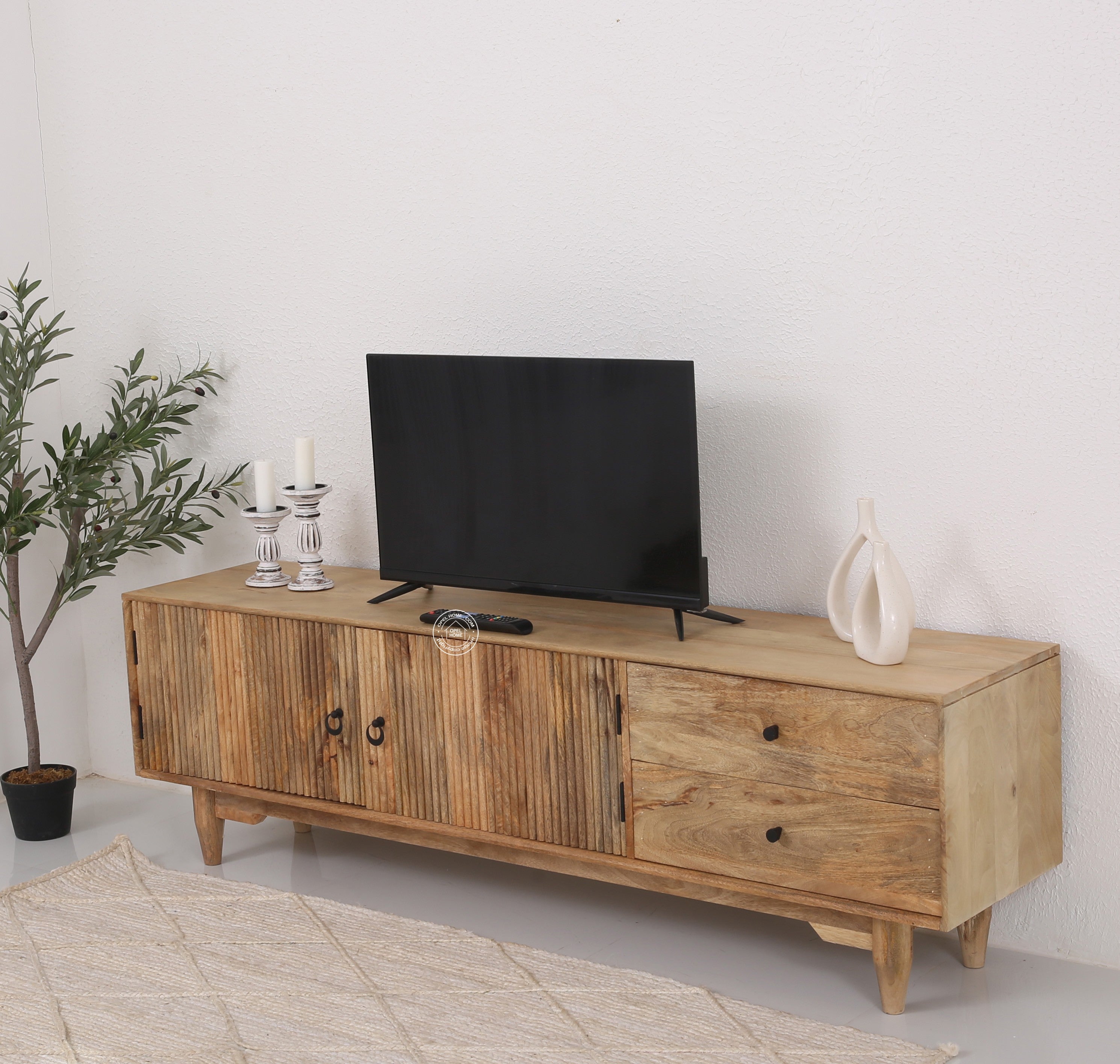 Forest Wooden Slat Door Media Unit