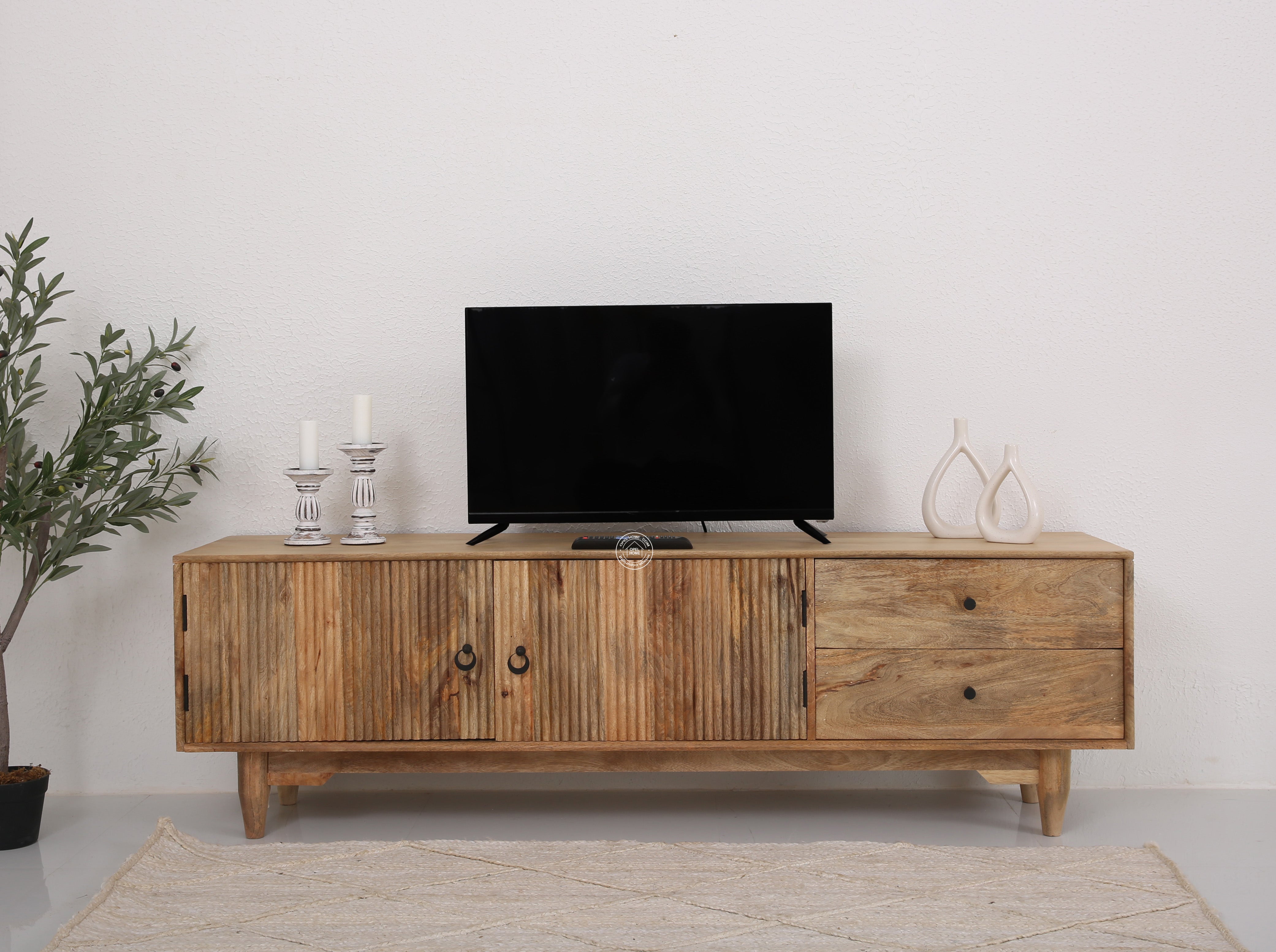 Forest Wooden Slat Door Media Unit