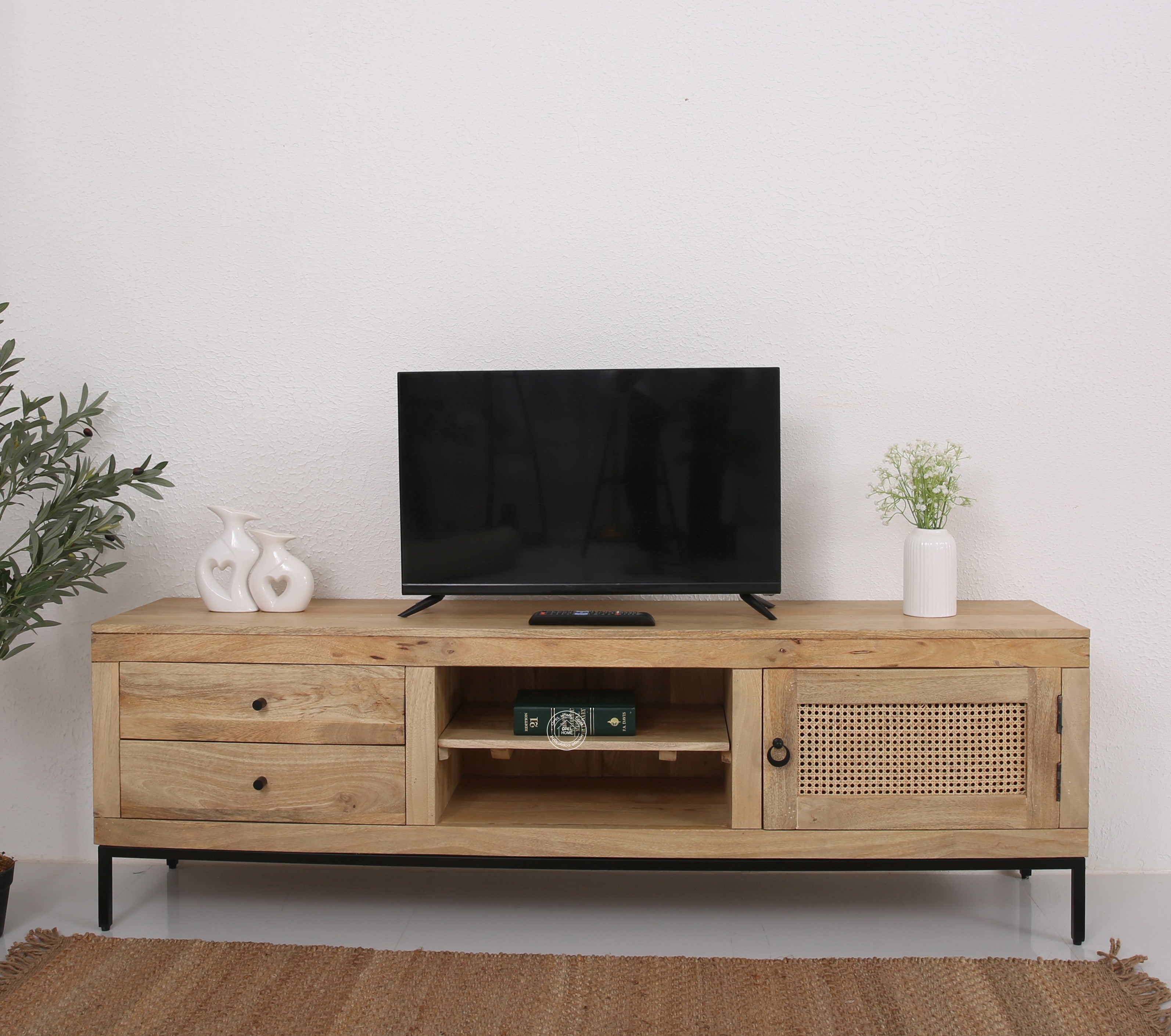 Simple Wooden Media Unit with 2-Shelves