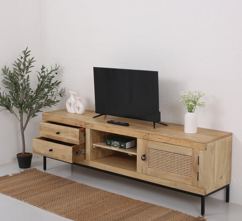 Simple Wooden Media Unit with 2-Shelves