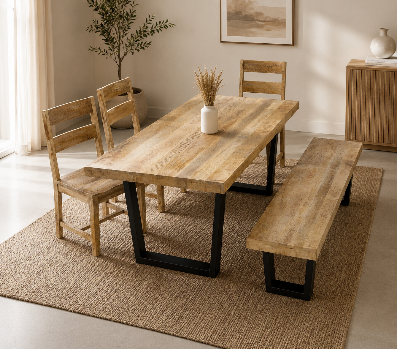 Sobine Mango Wood Dining Table with 7CM Top Thickness - Only table , Multiple Sizes & Leg Options