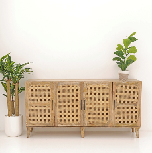 خزانة جانبية من الخيزران من باكستون - ٤ أبواب، من خشب المانجو الصلب، بلمسة نهائية طبيعية | أوبل هوم الإمارات العربية المتحدة