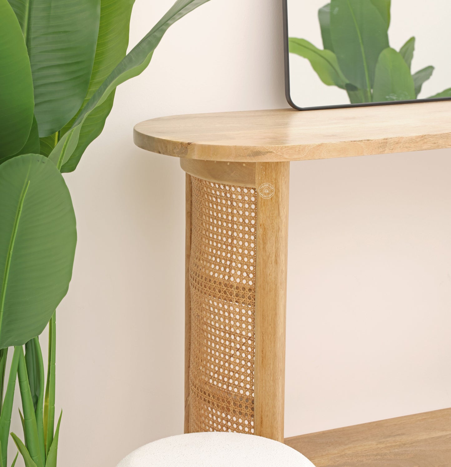 Cherry Rattan Console Table – Solid Mango Wood, Natural Finish, Hallway | Opelhome UAE