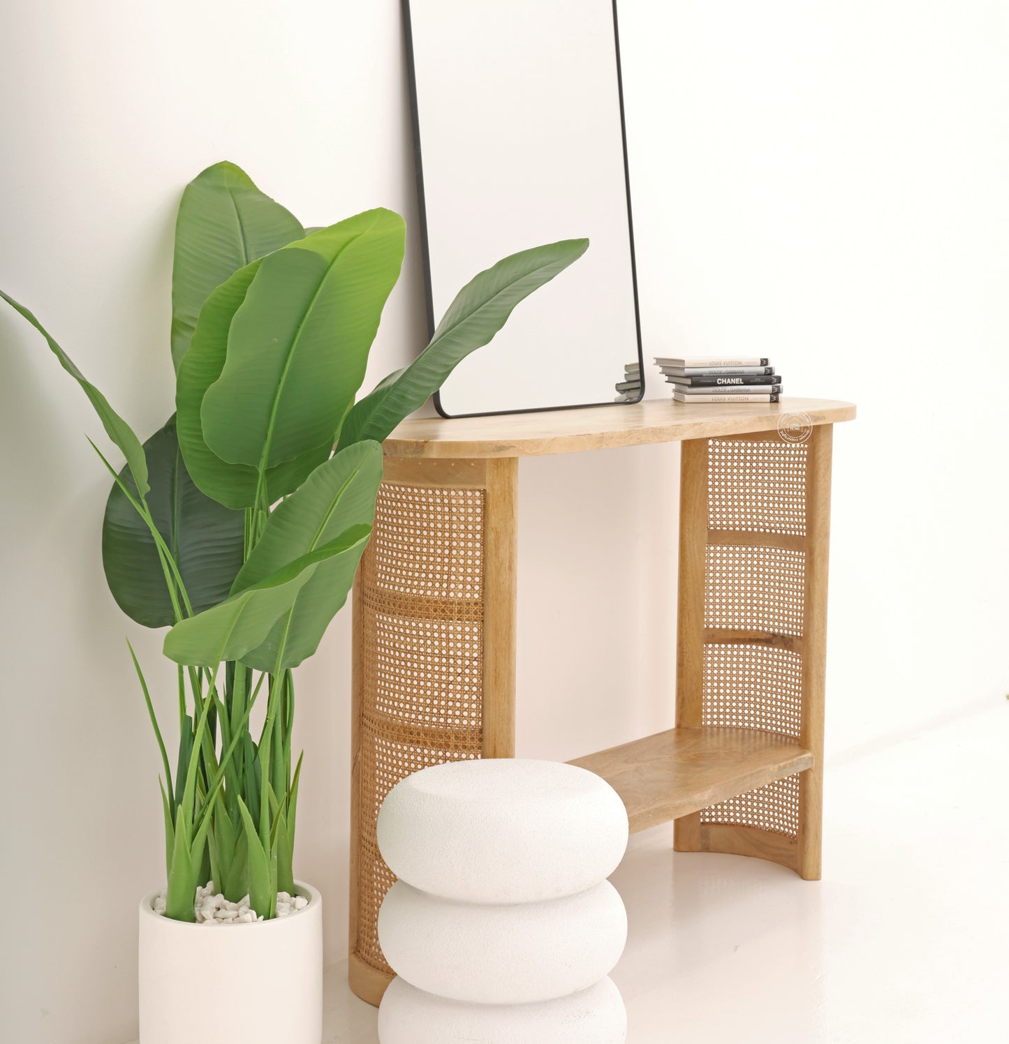 Cherry Rattan Console Table – Solid Mango Wood, Natural Finish, Hallway | Opelhome UAE