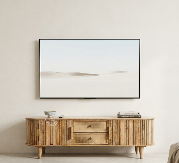 Clairan Solid Mango Wood 2 Door 2 Drawer TV Unit with Rattan – Natural Finish | Opelhome UAE