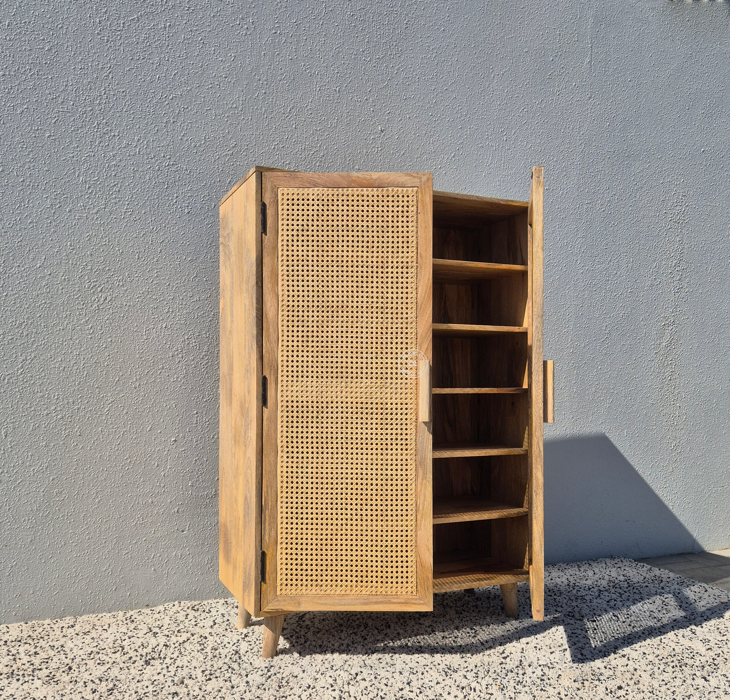 Presly Rattan 2 Door Shoe Rack – Solid Mango Wood Storage Cabinet | Natural Finish