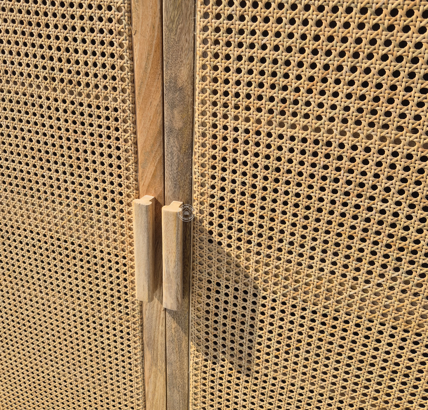 Presly Rattan 2 Door Shoe Rack – Solid Mango Wood Storage Cabinet | Natural Finish