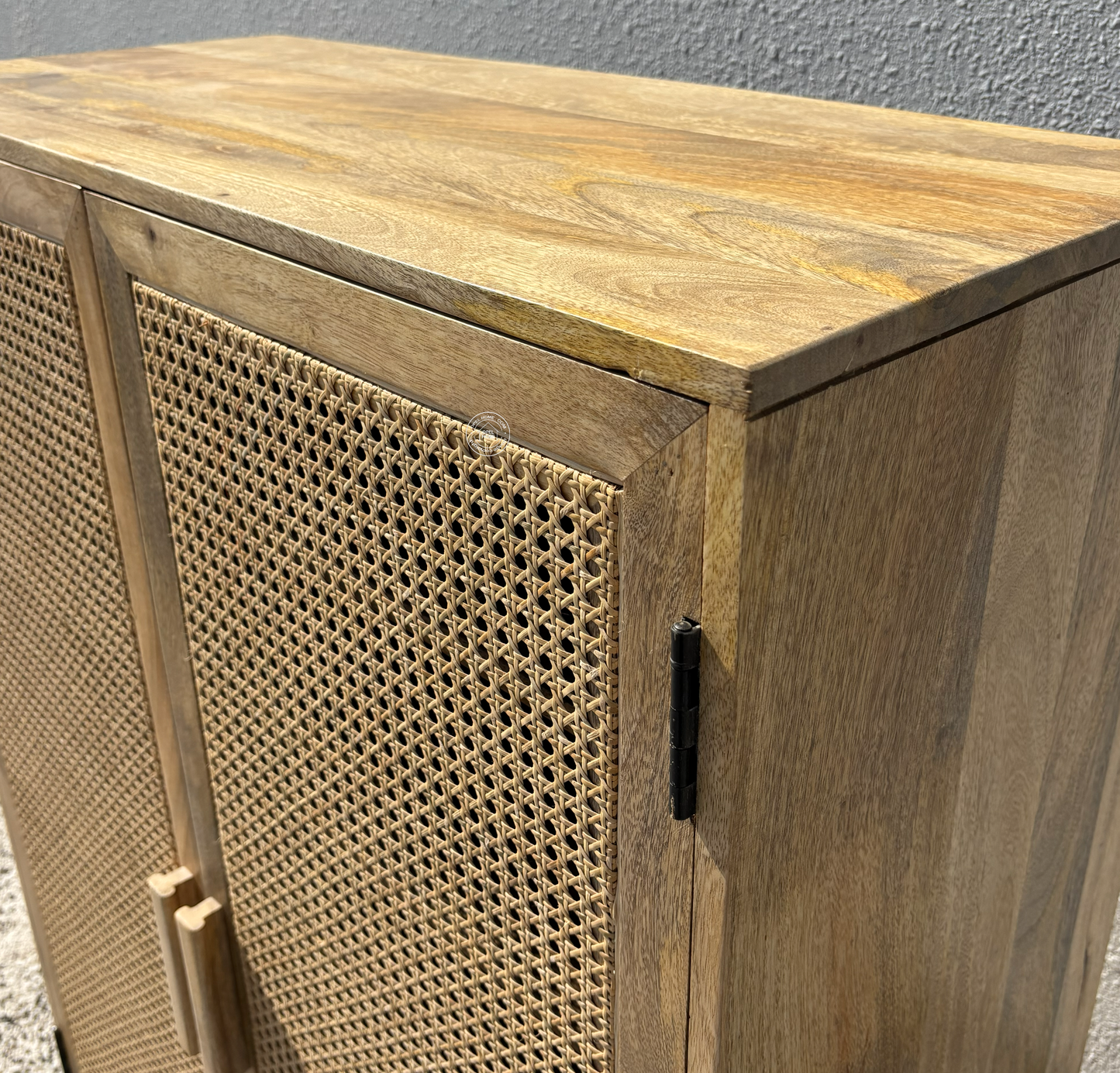 Presly Rattan 2 Door Shoe Rack – Solid Mango Wood Storage Cabinet | Natural Finish