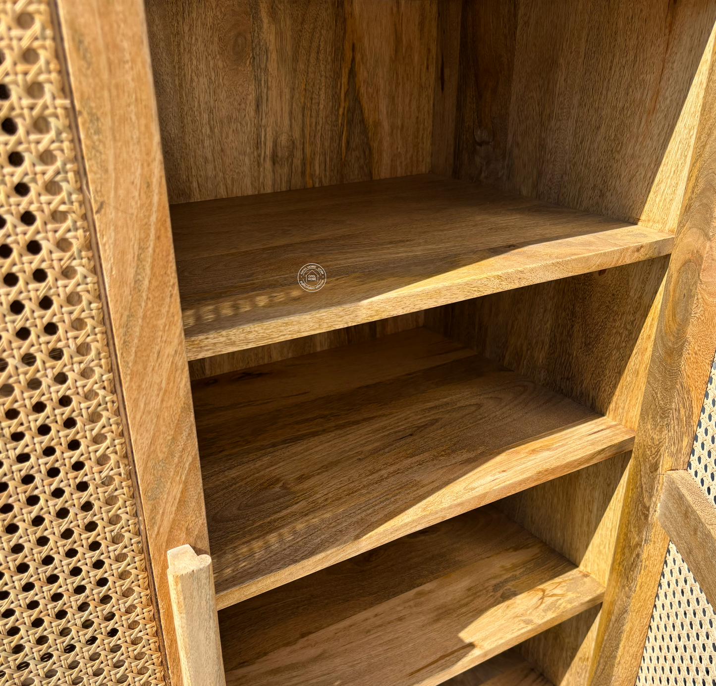 Presly Rattan 2 Door Shoe Rack – Solid Mango Wood Storage Cabinet | Natural Finish