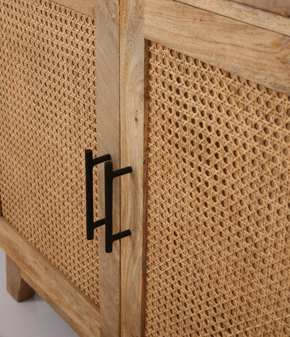 Abston Rattan Display Cabinet – Solid Wood, Natural Finish, Tall Storage | Opelhome UAE