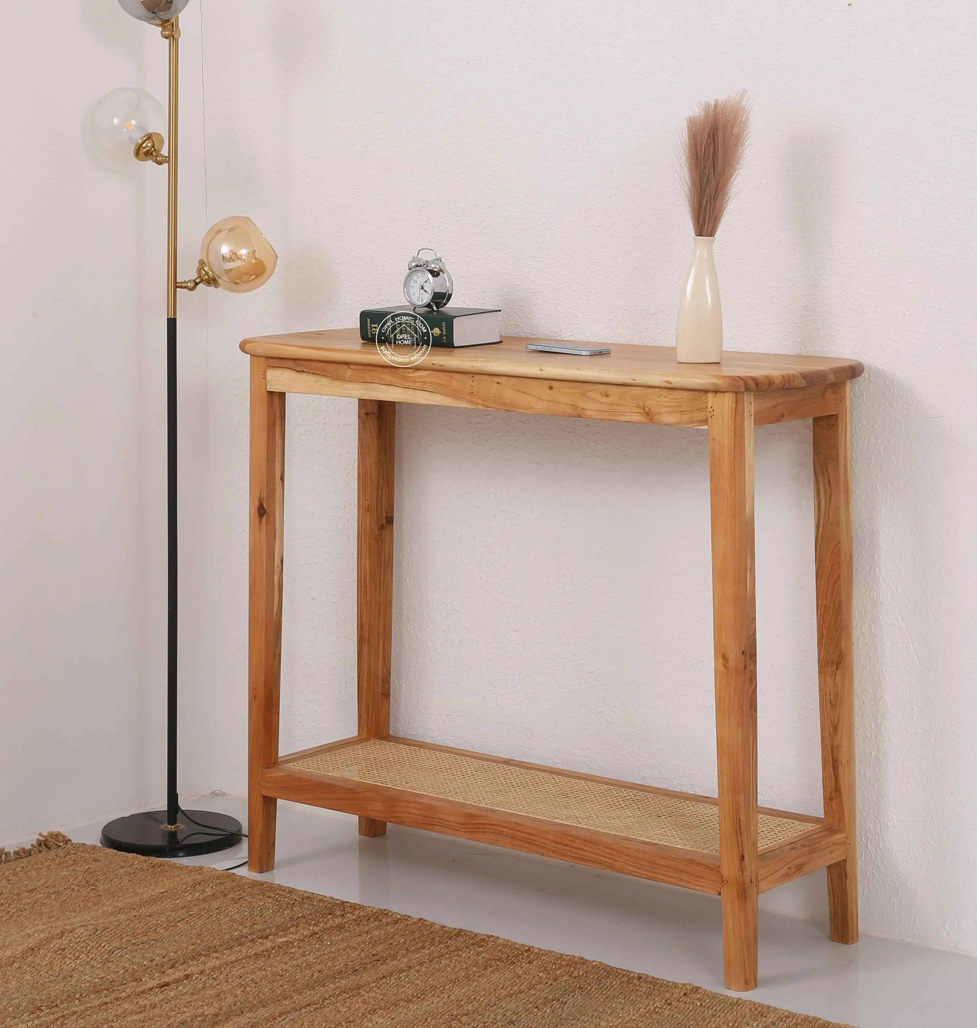 Accent Rattan Console Table – Solid Acacia Wood, Natural Finish, Hallway | Opelhome UAE