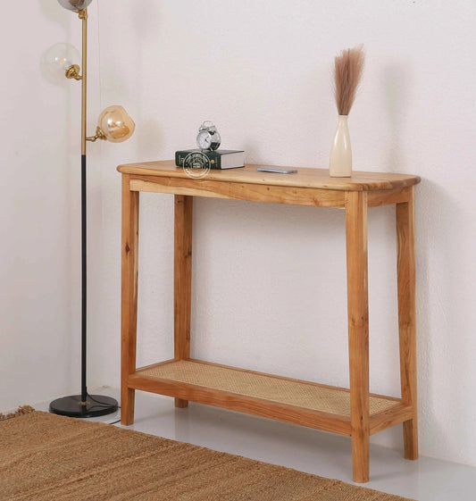 Accent Rattan Console Table – Solid Acacia Wood, Natural Finish, Hallway | Opelhome UAE