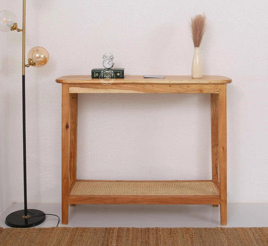 Accent Rattan Console Table – Solid Acacia Wood, Natural Finish, Hallway | Opelhome UAE